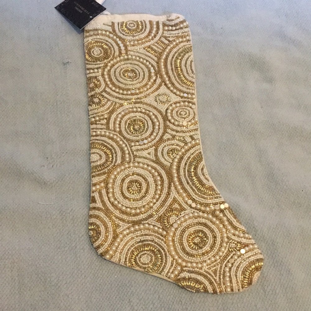 Tahari Gold beaded Christmas Stocking
